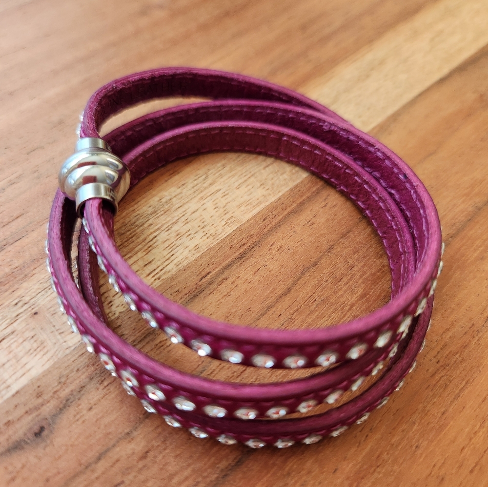 Leather Crystal studded wrap bracelet